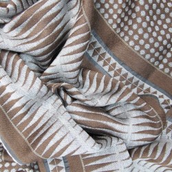 Écharpe tissée double en soie & laine, motifs pois & losange, coloris sable & marron par sophie guyot soieries à Lyon