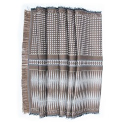 Écharpe tissée double en soie & laine, motifs pois & losange, coloris sable & marron par sophie guyot soieries à Lyon