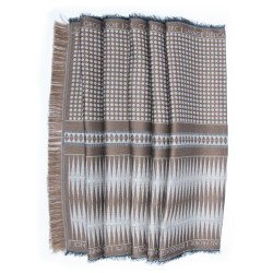 Double woven scarf in silk & wool, polka dots & diamond patterns, sand & brown colors by sophie guyot silks in Lyon