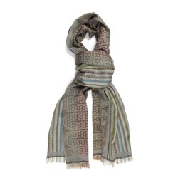 Woven scarf pop circuit silk & wool midi size cobblestone and multicolor, made in Lyon France by sophie guyot silks