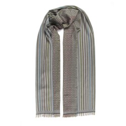 Woven scarf pop circuit silk & wool midi size cobblestone and multicolor, made in Lyon France by sophie guyot silks