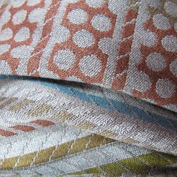 Woven scarf pop circuit silk & wool midi size cobblestone and multicolor, made in Lyon France by sophie guyot silks