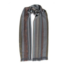 Woven scarf pop circuit silk & wool midi size steel and multicolor, made in Lyon France by sophie guyot silks