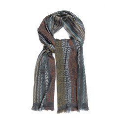 Woven scarf pop circuit silk & wool midi size steel and multicolor, made in Lyon France by sophie guyot silks