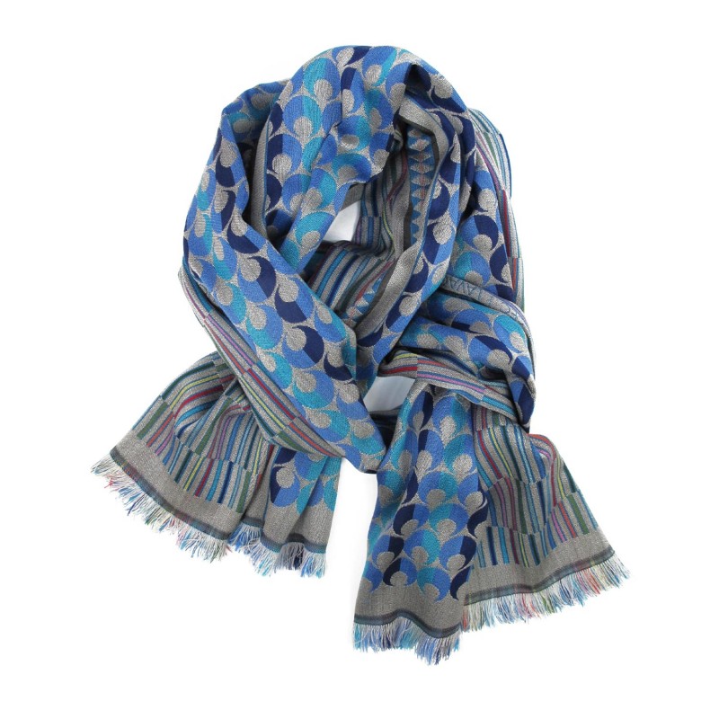 Midi scarf, macro micro, silk & wool, multicolor, made in Lyon France by sophie guyot silks