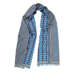 Midi scarf, macro micro, silk & wool, multicolor, made in Lyon France by sophie guyot silks