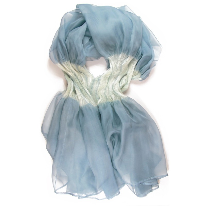 Cape stole paplibulle two-tone 002, pleated silk organza by sophie guyot silks made in Lyon France