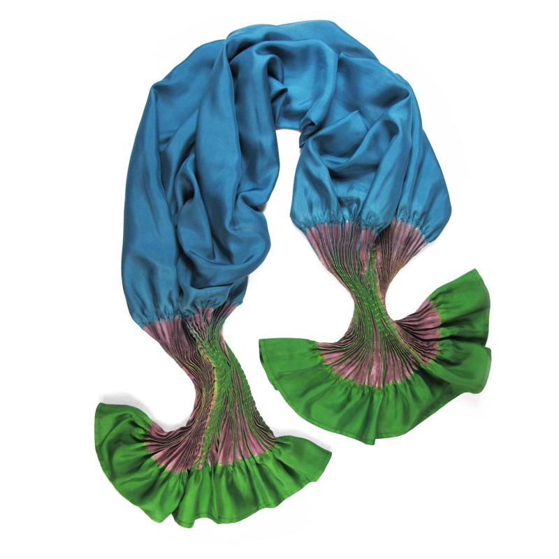Étole plissenpli maxi multicolore 022 en twill de soie plissé et teint, fabriqué à lyon france sophie guyot soieries