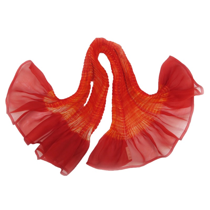 Écharpe courte paplillon bicolore 030 en organza de soie plissé, teint et fabriqué à Lyon en France par Sophie Guyot Soieries