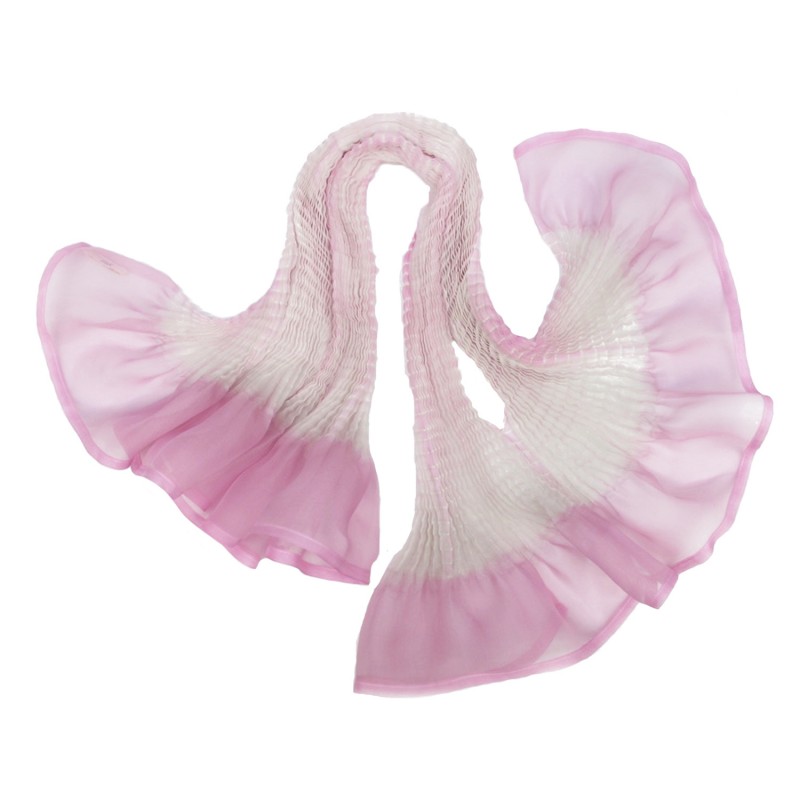 Short scarf paplillon two-tone 040 in pleated silk organza, dyed and made by sophie guyot silks in Lyon France
