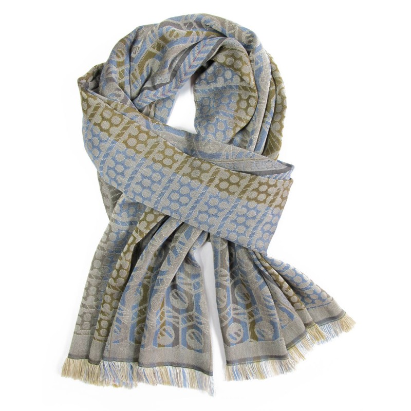 Woven scarf midi multicolor corda pop circuit grid hoses silk cotton made in lyon france