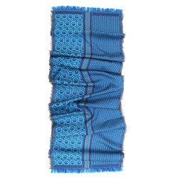 Woven scarf pop circuit silk & wool midi size ink and blue hawaï, made in Lyon France by sophie guyot silks