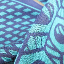 Woven scarf pop circuit silk & wool midi size ink and blue hawaï, made in Lyon France by sophie guyot silks