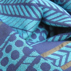 Woven scarf pop circuit silk & wool midi size ink and blue hawaï, made in Lyon France by sophie guyot silks