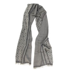 Woven scarf midi corda grey pop circuit grid hoses silk cotton made in lyon france
