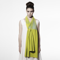 Baobab long scarf pleated and dyed silk noil, multicolor made by sophie guyot silks in Lyon, France.