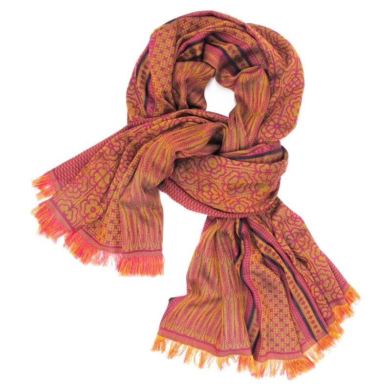 Maxi woven scarf, silk and cotton, made in Lyon France by sophie guyot silks accessories fashion designer