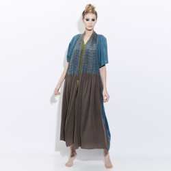 Kimono au col plissé en crêpe de chine