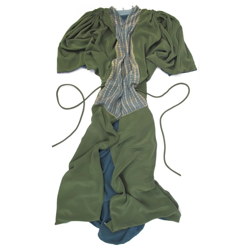 Kimono au col plissé en crêpe de chine