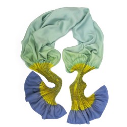 Scarf plissenpli midi multicolored in silk twill pleated and dyed by sophie guyot soieries, Lyon, France