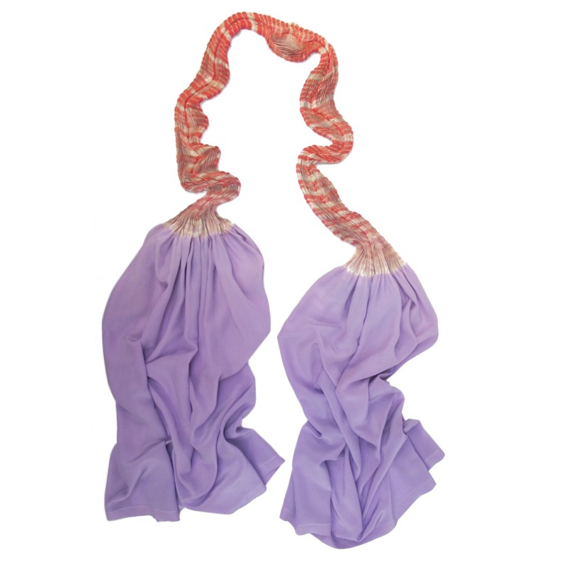 Long pleated scarf in 100% silk crepe de chine multicolored