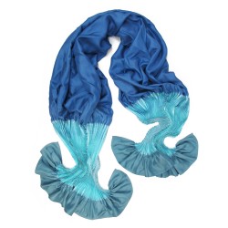 Maxi stole plissenpli, pleated silk twill, dyed and made by sophie guyot silks in Lyon France