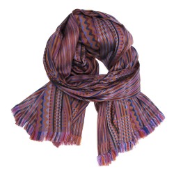 Maxi scarf kinetic silk & wool multicolor camel made in Lyon France by sophie guyot silk design fashion and accessory
