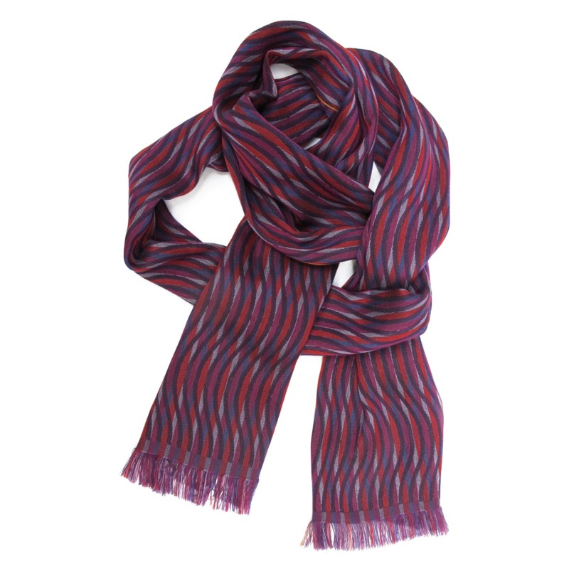 Narrow woven scarf silk cotton made in Lyon France by sophie guyot silks design kinetic collection