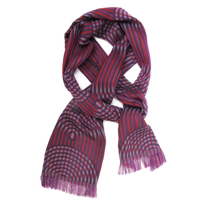 Narrow woven scarf silk cotton made in Lyon France by sophie guyot silks design kinetic collection